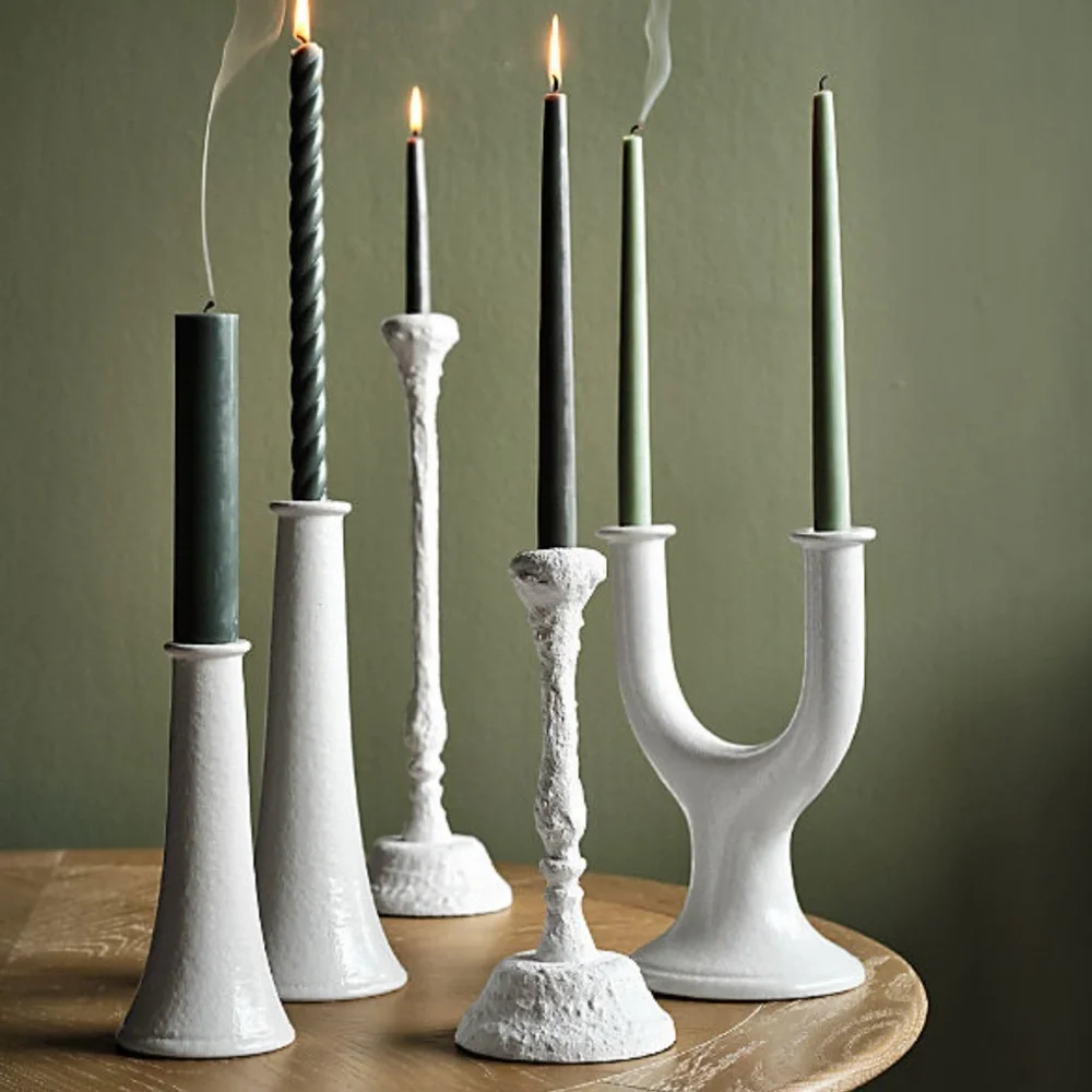 New! 🇮🇹✨🕯️Crate&Barrel White Ceramic Dual Candle Holder